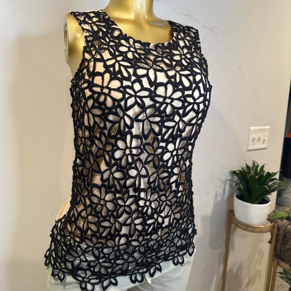 Y2K Sleeveless Silk Tank Top‎ Black Lace Lela Rose Target + Neiman Marcus XS
